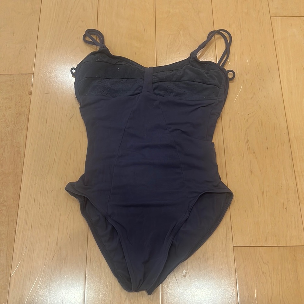 Capezio Small Gray Spaghetti Strap Leotard with Open Back